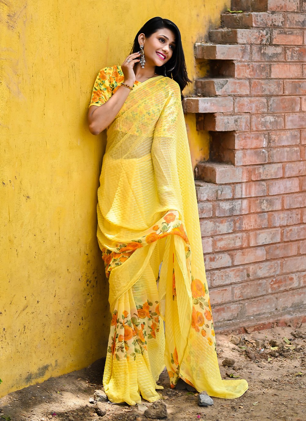 Yellow Weight Less Casual Trendy Saree
