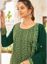 Aesthetic Faux Georgette Embroidered Green Salwar Suit