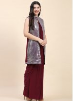Aesthetic Imported Sequins Maroon Trendy Saree