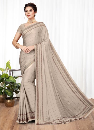 Beige chiffon saree with blouse 7518