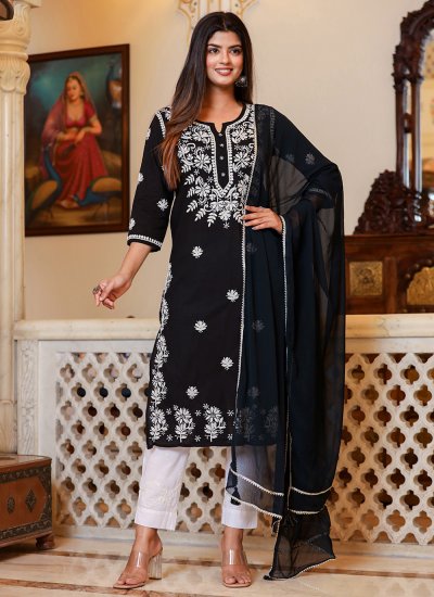 Aesthetic Lucknowi work Black Readymade Salwar Suit 