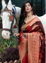 Aesthetic Red Weaving Designer Traditional Saree