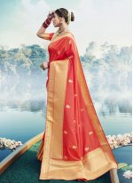Aesthetic Red Woven Designer Traditional Saree