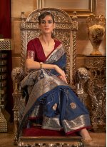 Aesthetic Silk Weaving Navy Blue Classic Designer Saree