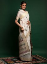 Aesthetic Silk White Weaving Classic Saree