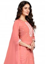 Affectionate Cotton Embroidered Pink Straight Salwar Kameez