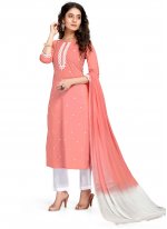 Affectionate Cotton Embroidered Pink Straight Salwar Kameez