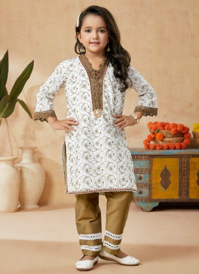 Affectionate Embroidered Work Cotton Pant Style Suit