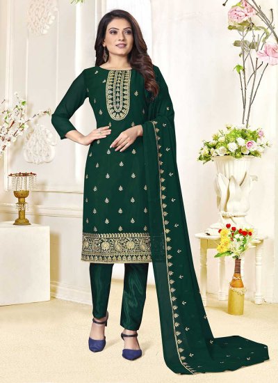 Affectionate Green Embroidered Straight Salwar Suit