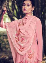 Alluring Embroidered Pink Bembarg Trendy Salwar Kameez