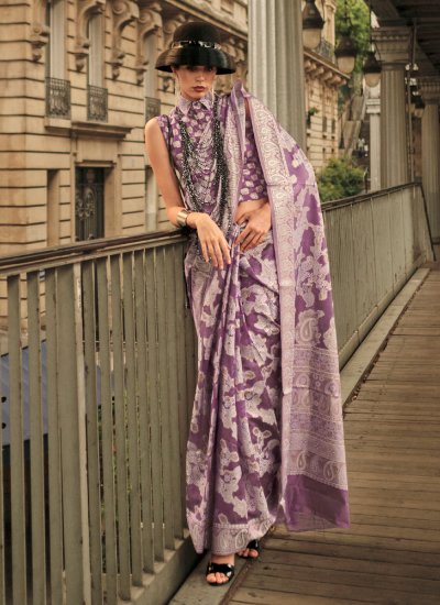 Alluring Handloom Cotton Weaving Purple Trendy Saree