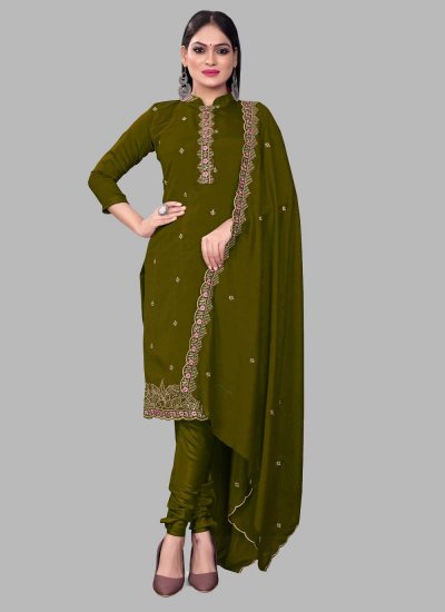 Alluring Silk Sequins Churidar Salwar Suit