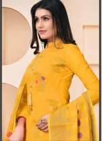 Alluring Woven Yellow Pant Style Suit 
