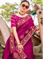 Amazing Embroidered Pink Silk Bollywood Saree