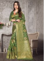 Amazing Green Weaving Art Banarasi Silk Designer Traditional Saree