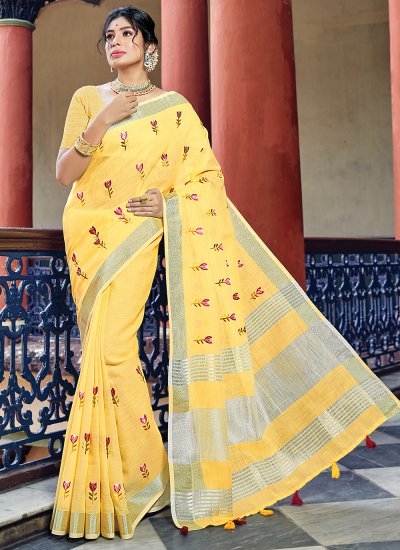 Amazing Printed Yellow Classic Saree