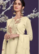 Amazing Sequins Faux Georgette Yellow Designer Pakistani Salwar Suit