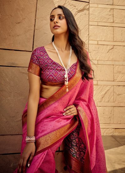Amazing Silk Weaving Pink Contemporary Saree
