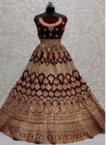 Amazing Velvet Embroidered Maroon Lehenga Choli