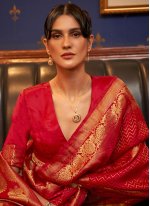Amazing Weaving Satin Silk Red Traditional Saree