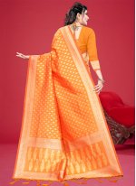 Amazing Woven Orange Silk Traditional Designer Saree