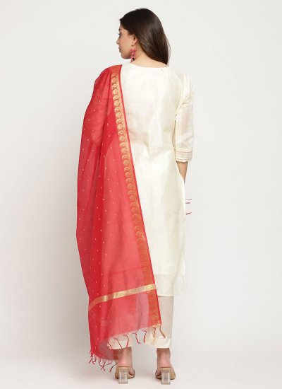 Amusing Embroidered Off White Chanderi Silk Pant Style Suit