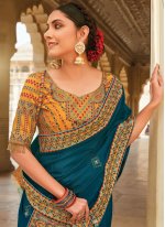 Amusing Embroidered Teal Traditional Saree
