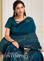 Amusing Teal Embroidered Trendy Saree