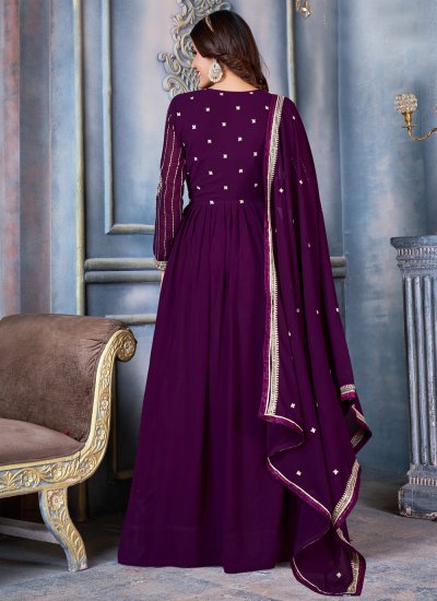 Anarkali Salwar Kameez Sequins Faux Georgette in Purple
