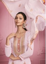 Angelic Embroidered Faux Georgette Pink Pant Style Suit