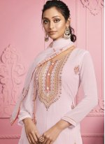 Angelic Embroidered Faux Georgette Pink Pant Style Suit