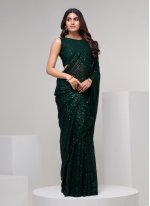 Angelic Green Embroidered Trendy Saree