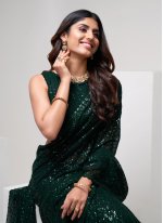 Angelic Green Embroidered Trendy Saree