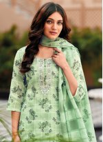 Angelic Green Linen Trendy Salwar Kameez
