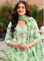 Angelic Green Linen Trendy Salwar Kameez