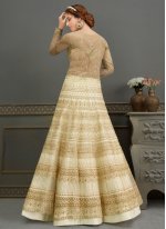 Angelic Handwork Net Cream Floor Length Anarkali Suit