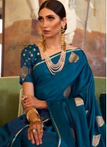 Angelic Silk Weaving Blue Designer Traditional Saree