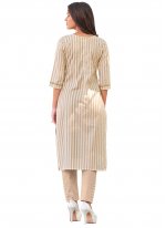 Appealing Cotton Embroidered Beige Pant Style Suit