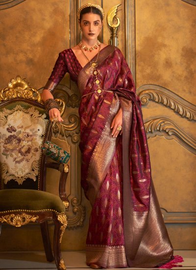 Appealing Crimson Weaving Trendy Saree