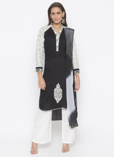Appealing Embroidered Cotton Black Designer Palazzo Salwar Kameez