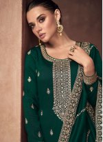Appealing Green Embroidered Palazzo Salwar Kameez