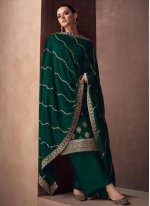 Appealing Green Embroidered Palazzo Salwar Kameez