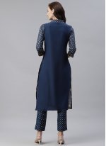 Appealing Navy Blue Poly Rayon Party Wear Kurti