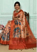 Appealing Orange Zari Banarasi Silk Contemporary Saree