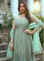 Appealing Sea Green Engagement Floor Length Anarkali Salwar Suit