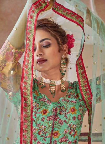 Appealing Silk Green Embroidered Designer Gown