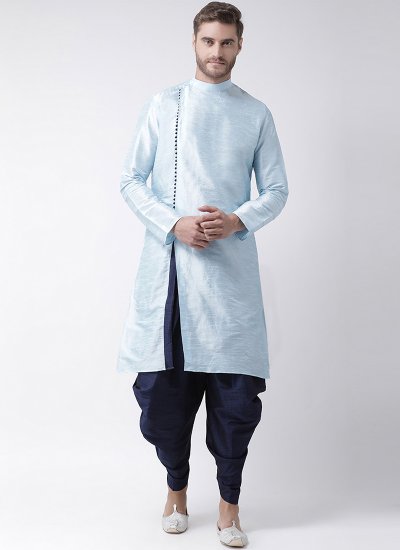 Aqua Blue Art Dupion Silk Ceremonial Kurta Pyjama