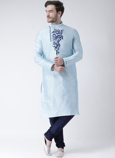 Aqua Blue Art Dupion Silk Kurta Pyjama