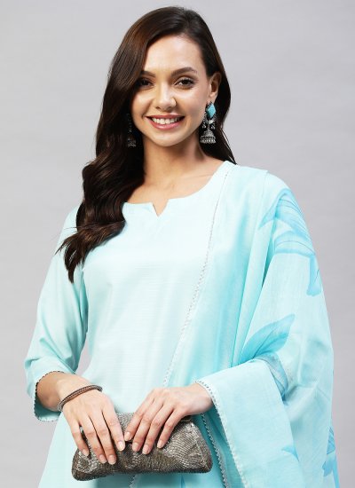 Aqua Blue Ceremonial Rayon Designer Salwar Suit
