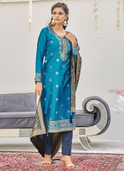 Aqua Blue Ceremonial Straight Salwar Suit
